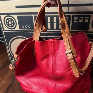 Red Leather Tote Bag